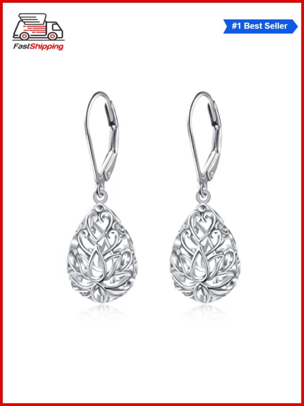 ✨ SHAOAN 925 Sterling Silver Filigree Dangle Drop Leverback Teardrop Earrings